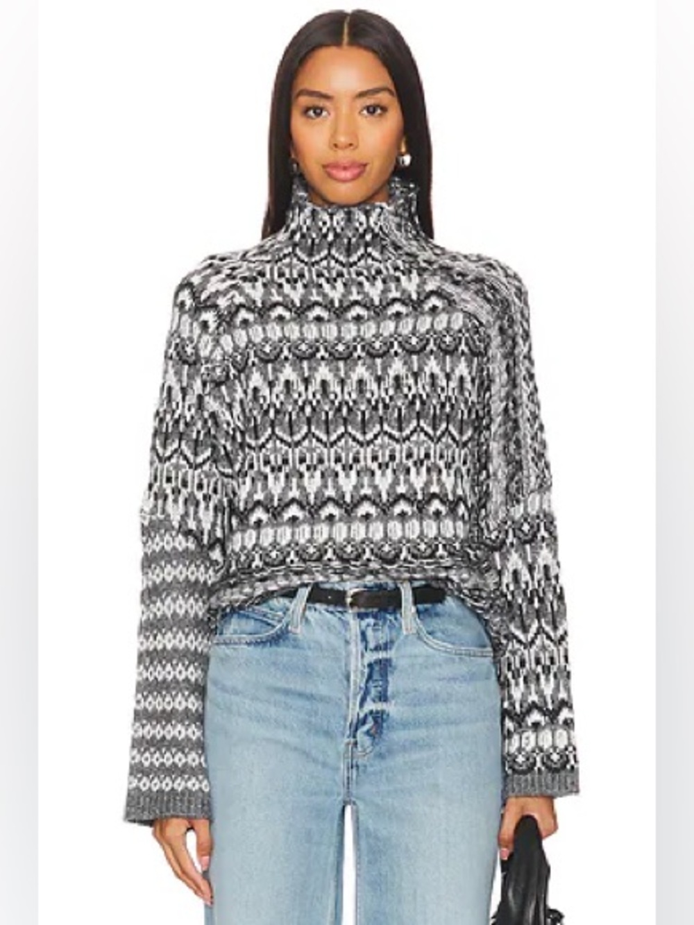 Steve Madden Indie Sweater Fair Isle Mock Neck Size Small